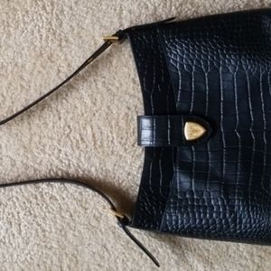 Blaine Trump Purse Black Croco Embossed Leather New